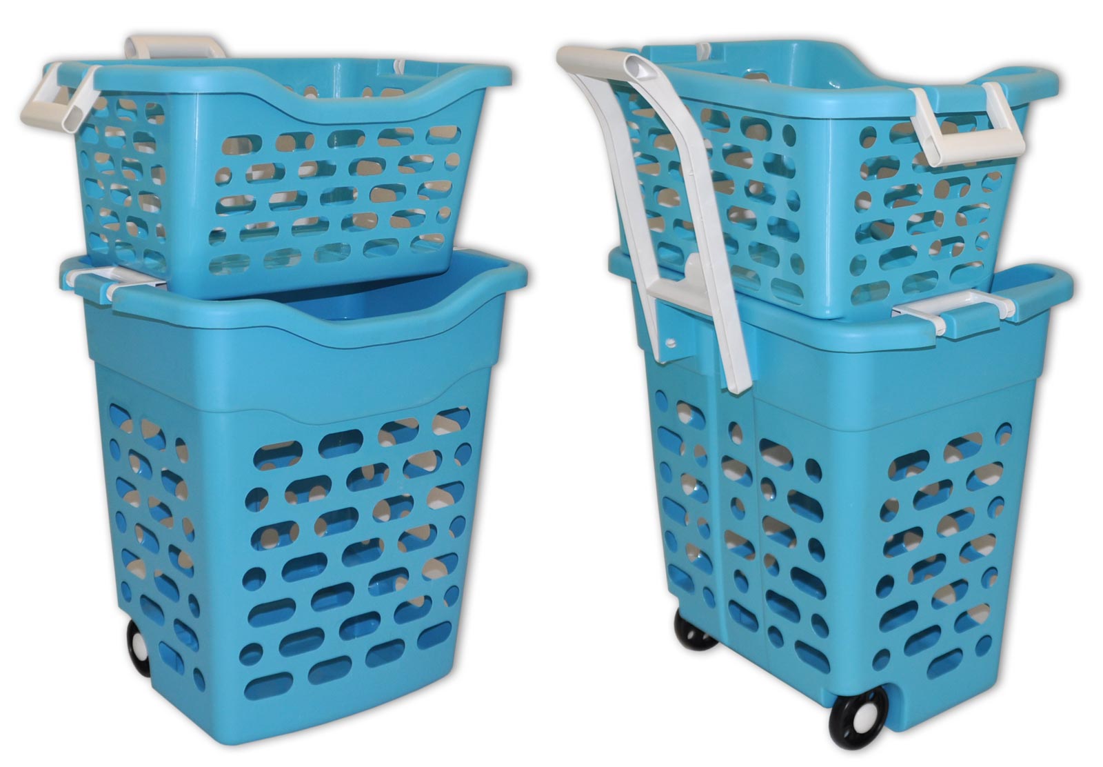 Wäschekorb fahrbar 2 Körbe Wäschesammler Wäschesortierer 50 L vier