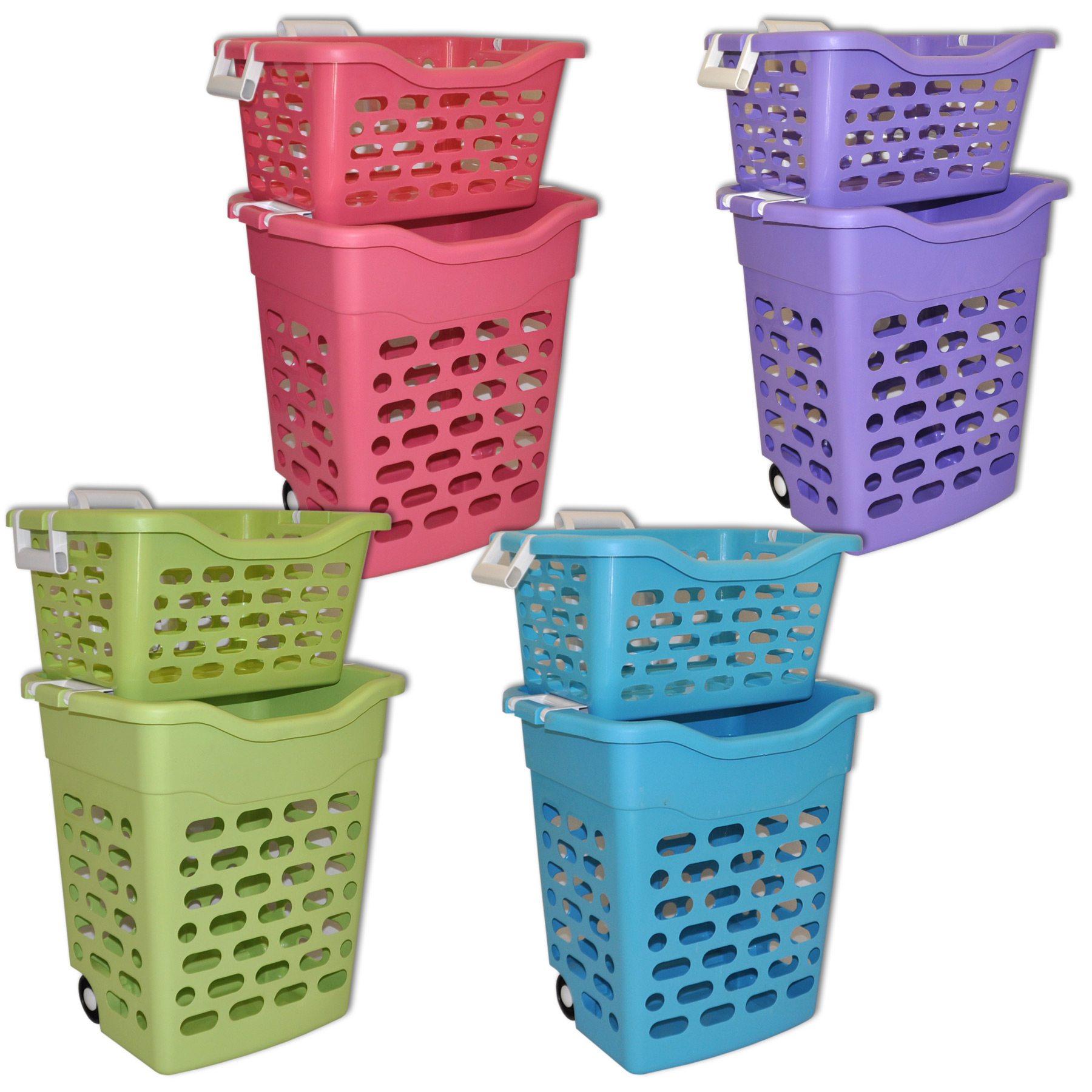 3 x Wäschekorb fahrbar, 2 Körbe Wäschebox Wäschetrolley Wäschetruhe
