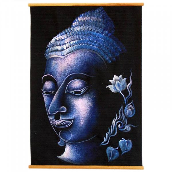 Asian wall hanging, Buddha face painted on fabric