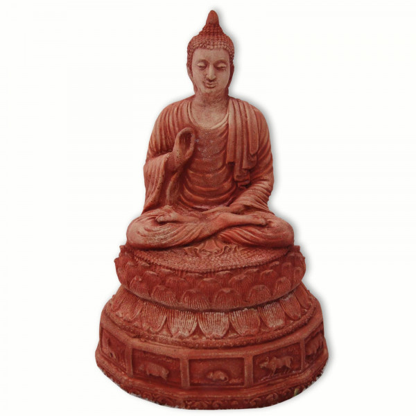 kleiner Buddha in rot aus Sandstein