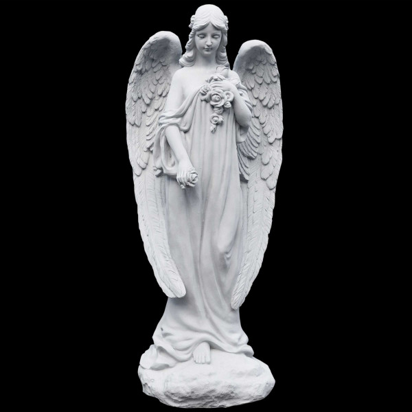Steinguss Figur Engel stehend mit Blumen