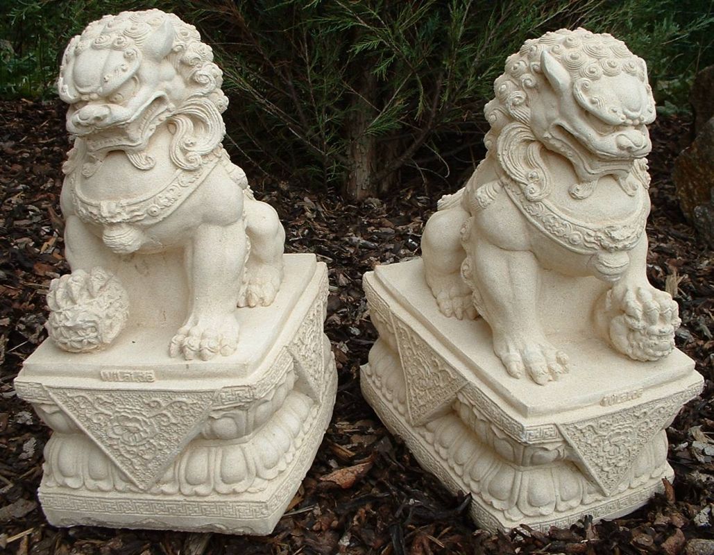 Foo Dog Statue Chinese Guardian Lion Sandstone White