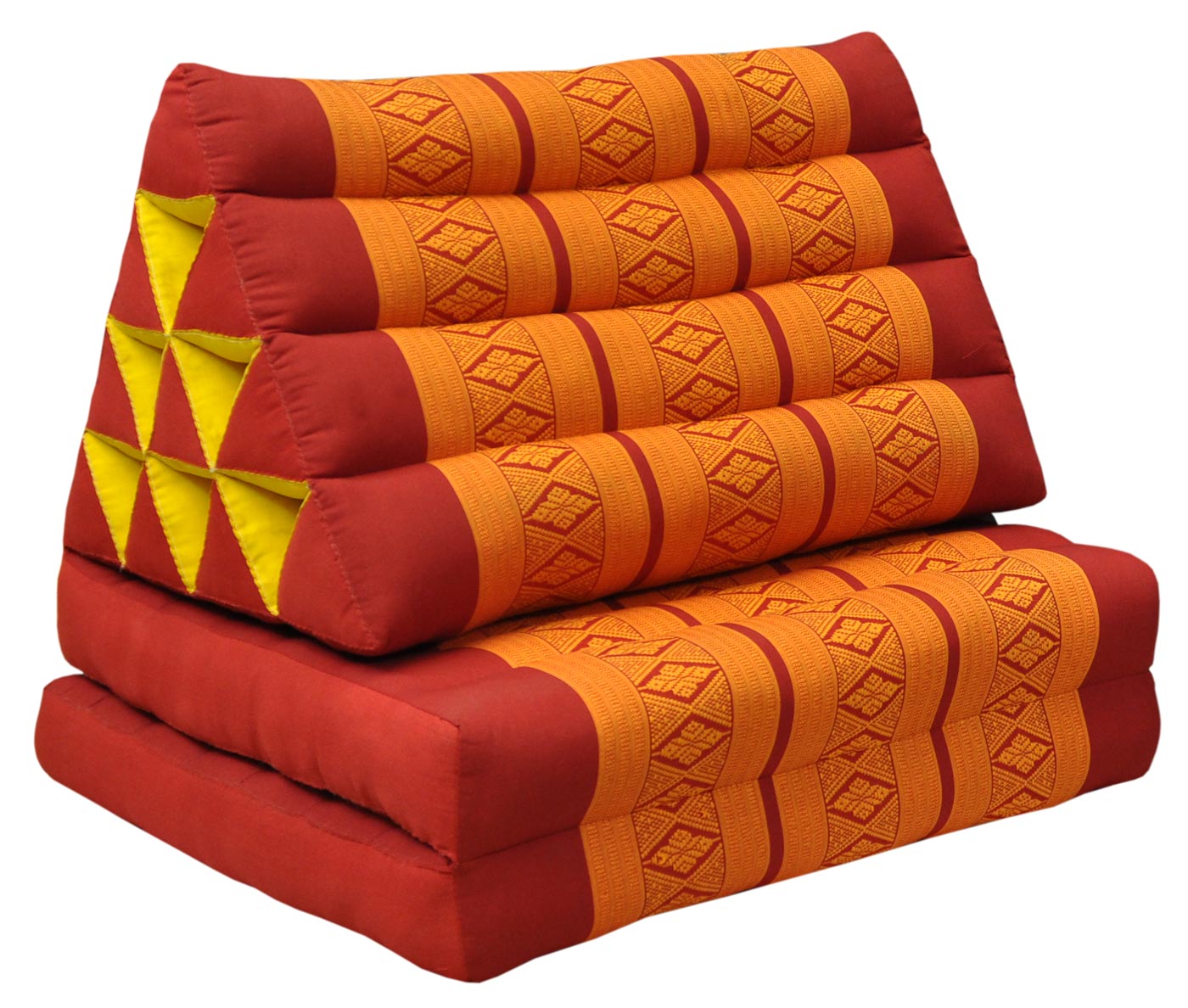 Thai Triangular Cushion With 2 Support Red Orange